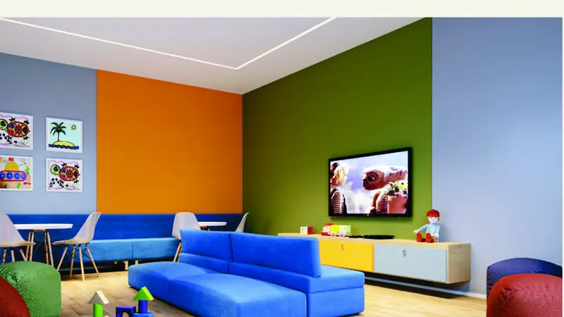 Espaço kids do Stay One, com brinquedos e piso emborrachado
